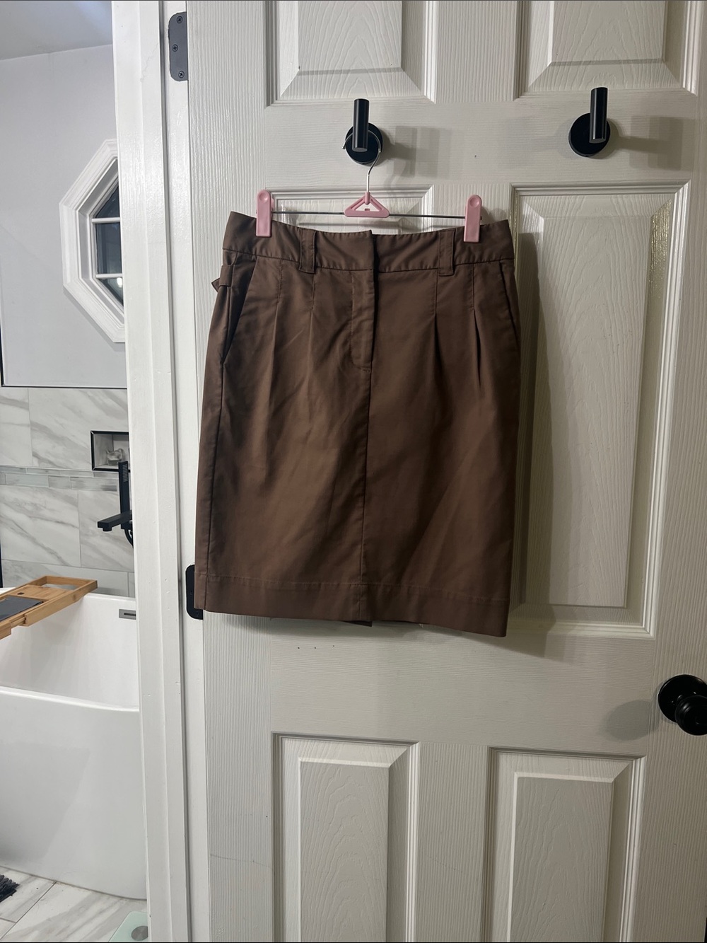 Elevenses Anthropologie Brown Cotton Pencil Skirt Size 2 Buckle Detail